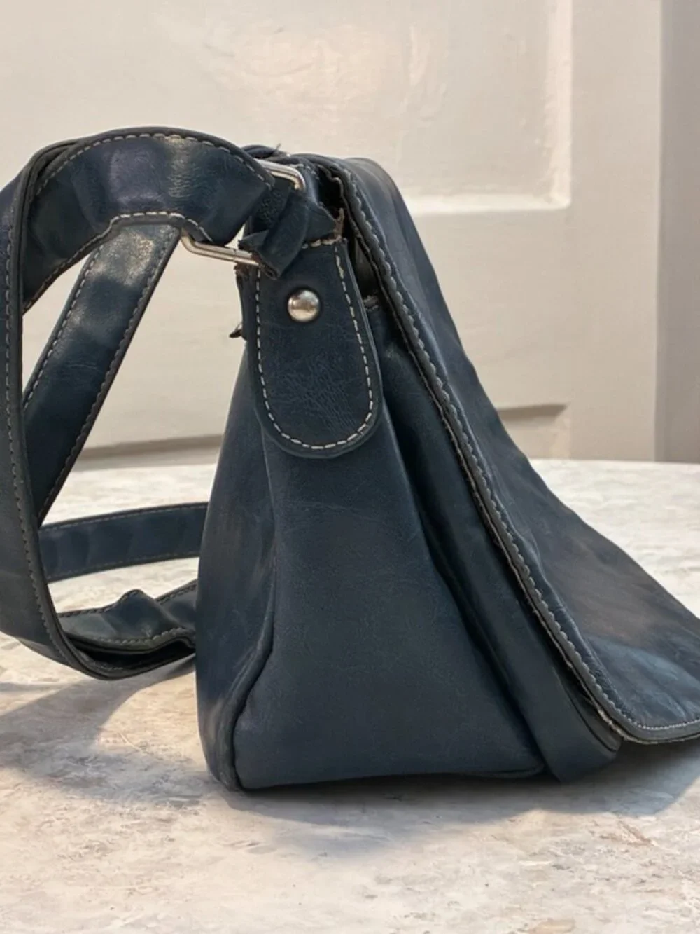 Noi Noi Slate Blue Vegan Leather Crossbody Messenger Bag